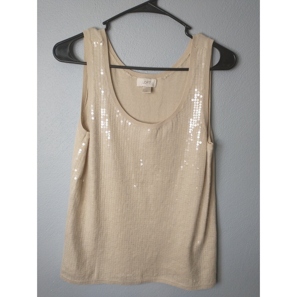 Ann Taylor LOFT Beige Sequin Tank Top Women’s Medium Sparkle Knit